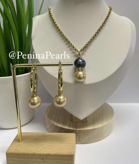 Keziah - Gold Swarovski with Tahitian Pearl Set