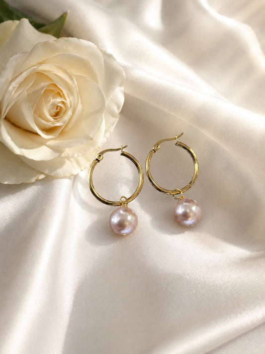 Light Pink Pearl Hoop Earrings