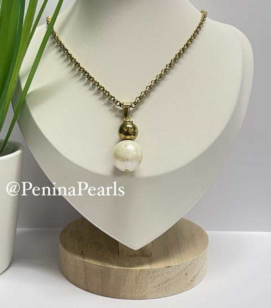 Marama - White & Gold Pearl Necklace