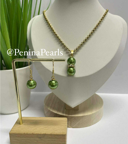 Solene - Duo Pistachio Green Pearl Set