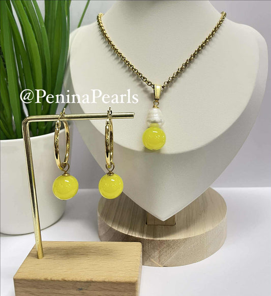 Jemima - Yellow & White pearl Set