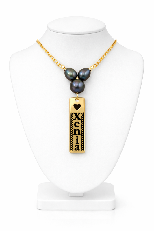 Custom Personalised Necklace with 3 Natural Black Pearls