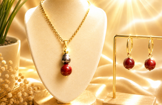 Zia -Red Gemstone with Natural Pearl Set