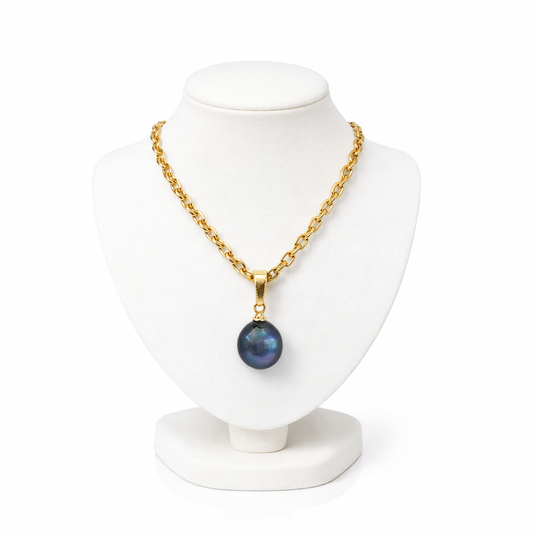 Tahitian Round Baroque with non tarnish and waterproof gold chain