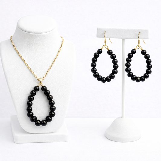 Midnight Luxe Pearl Set – Statement Necklace & Drop Earrings