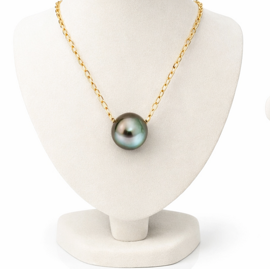 Tahitian Pearl Floater: 13mm to 14mm with 14K Gold filled non tarnish and waterproof necklace