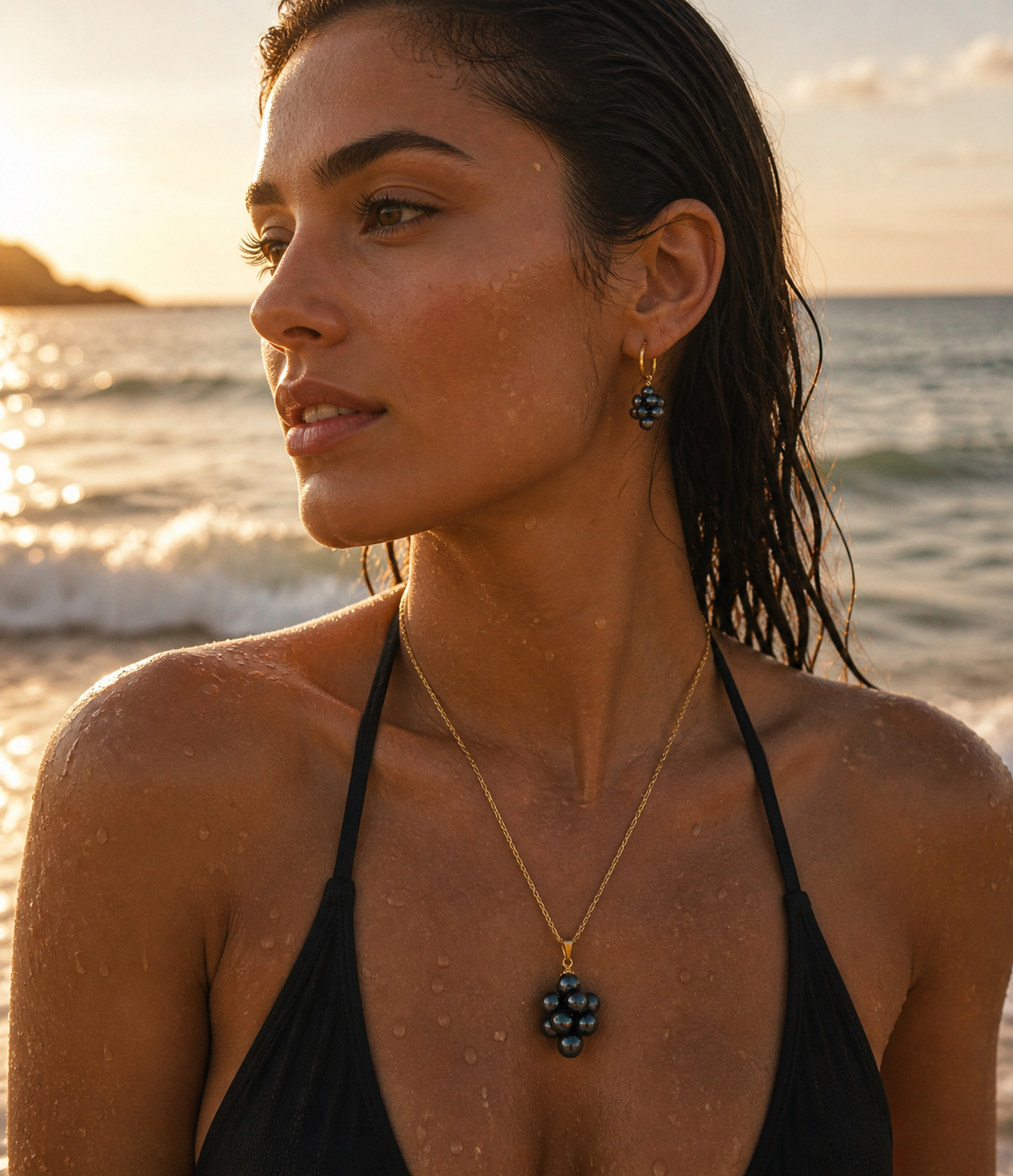 “The Gabrielle Luxe Set – Natural Lustrous Black Pearls”