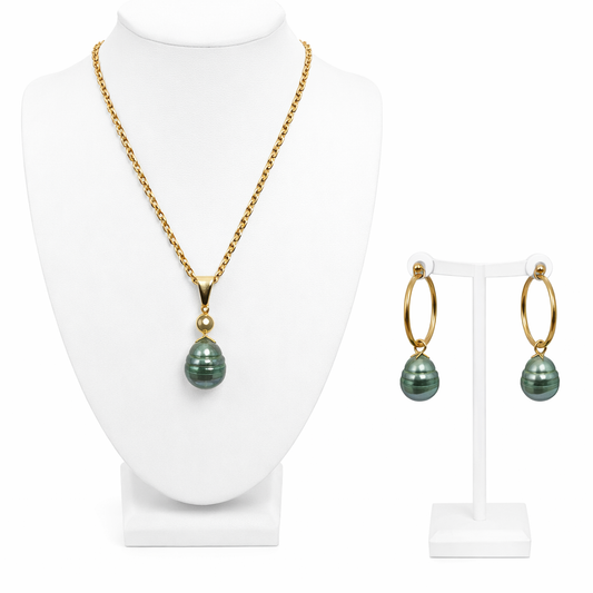 Emerald Green Shell Pearl Set – Bold & Elegant