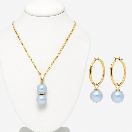 Double Iridescent Blue Premium Swarovski Pearls Set