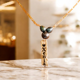 TERIANA – Custom Personalised Necklace with 3 Natural Black Pearls