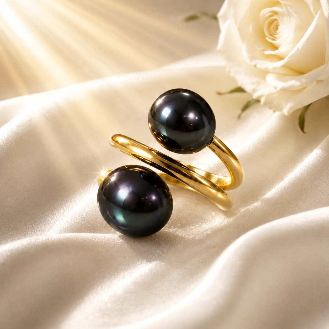 Duo Tahitian Pearl Ring with 14K GOLD FILLED Waterproof