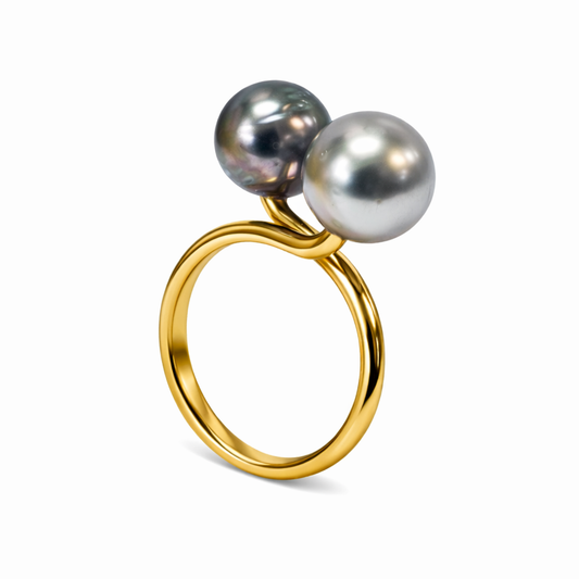 Adjustable Authentic Duo Tahitian Pearl Ring with 14K GOLDFILLED band