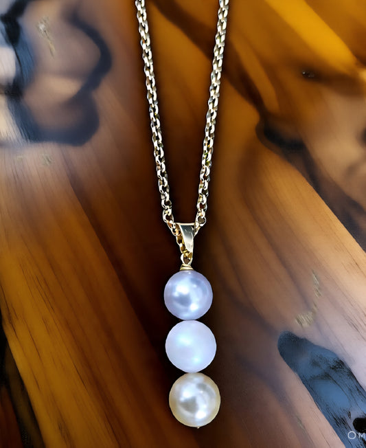 Triple Premium Swarovski Pearls Pendant + Waterproof & Non-tarnished necklace