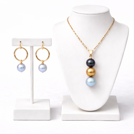 Trio Pearl Pendant & Hoop Set – Elegant. Radiant. Timeless.
