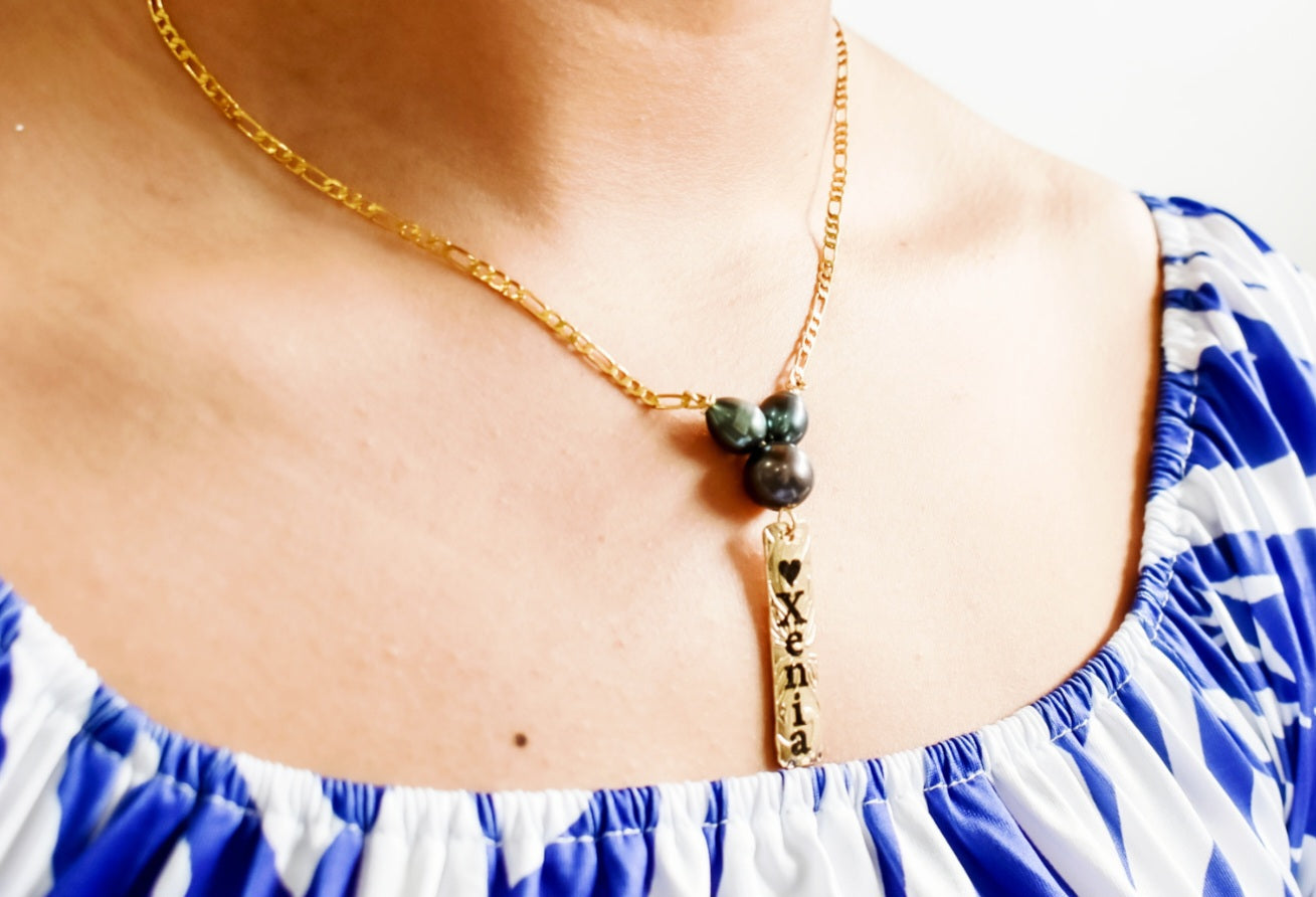 Custom Personalised Necklace with 3 Natural Black Pearls