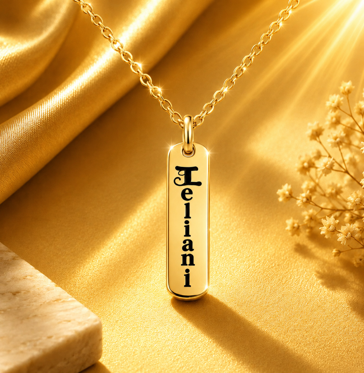 Personalised Pendant Necklace - Figaro Gold Chain