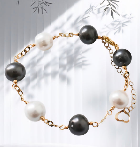 ALOHI - NEW Tahitian Pearls with Natural White Freshwater Pearls Bracelet