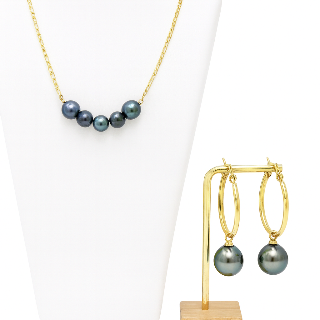 Rita Set– Black/Green-tone Swarovski Pearl Set