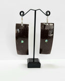 BROWN RECTANGLE CARVED COCONUT DESIGN STATEMENT EARRINGS