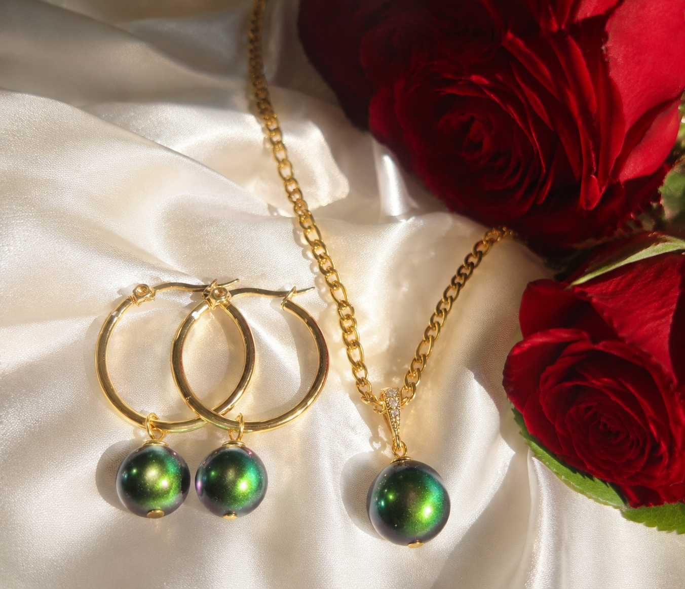 Green Swarovski Pearl Set