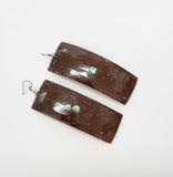 BROWN RECTANGLE CARVED COCONUT DESIGN STATEMENT EARRINGS