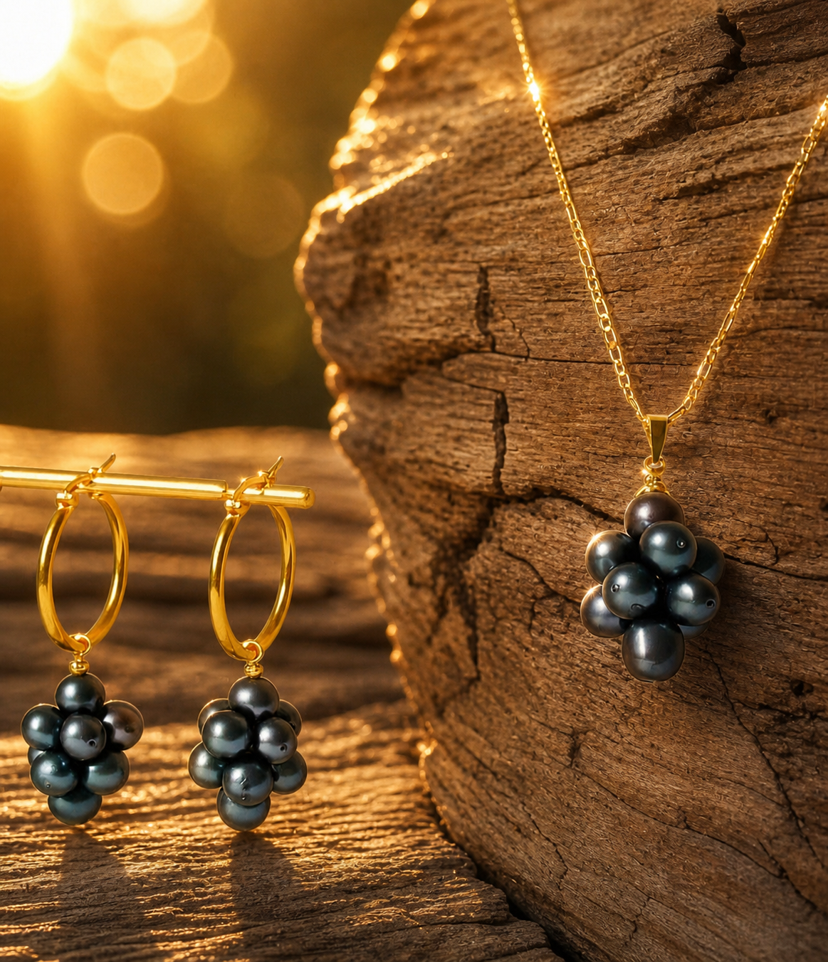 “The Gabrielle Luxe Set – Natural Lustrous Black Pearls”