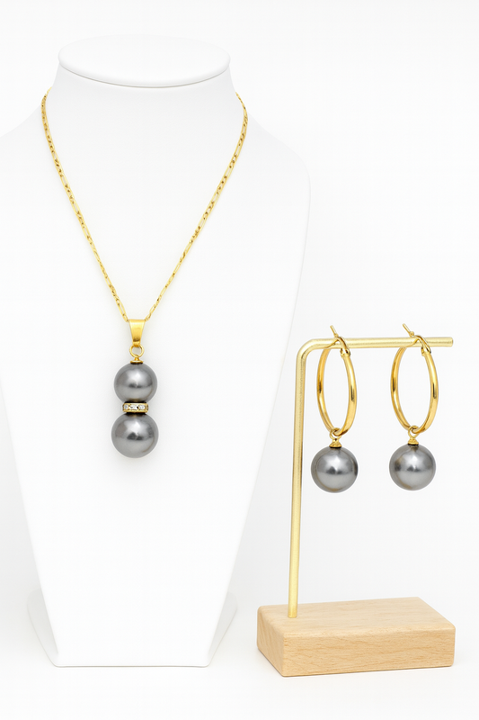 Double Black Premium Swarovski Pearls Set