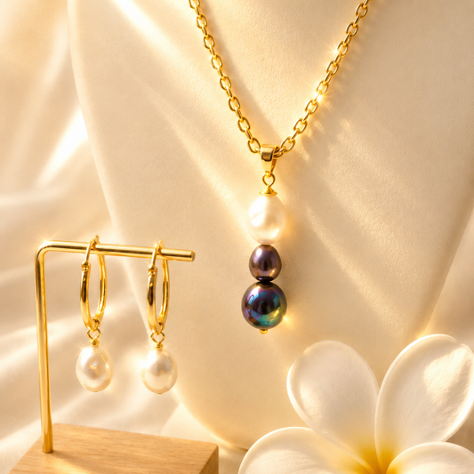 Golden Hour Horizon: Multi-Tone Pearl & Gold Jewelry Set