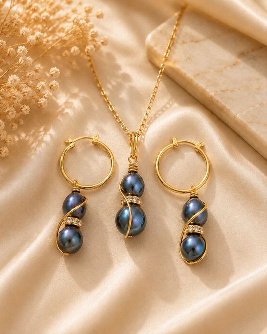 Duo Tahitian Pearl Caged Set