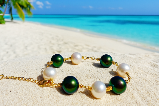 Belle Bracelet – Green & White Pearl Charm