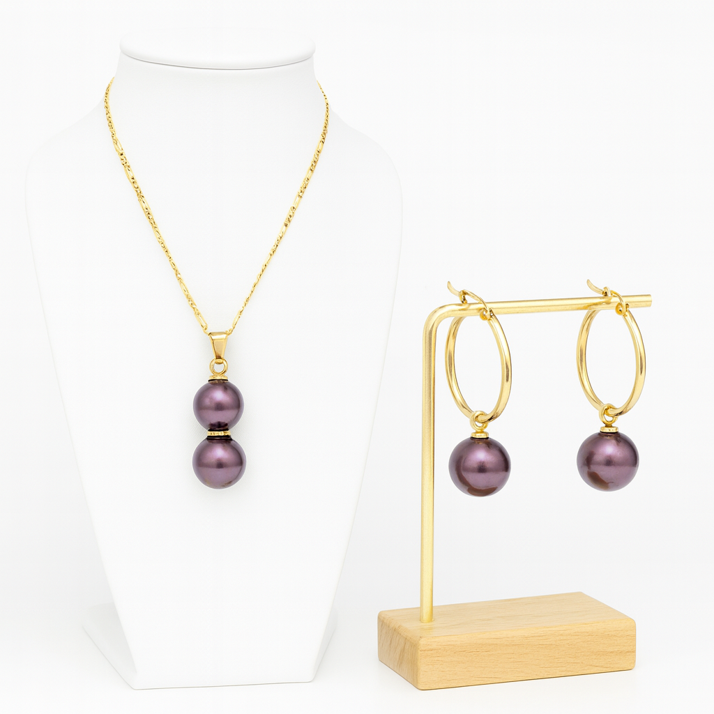 Double Purple Premium Swarovski Pearls Set