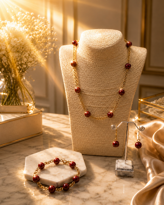 Red Marble Gem Stone Full Set