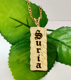 Personalised Name Engraved Leaf Pattern Pendant Necklace