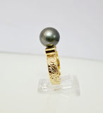 MANINO TAHITIAN - Authentic Natural Tahitian Pearl Ring with Engraved Band