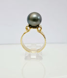 MANINO TAHITIAN - Authentic Natural Tahitian Pearl Ring with Engraved Band