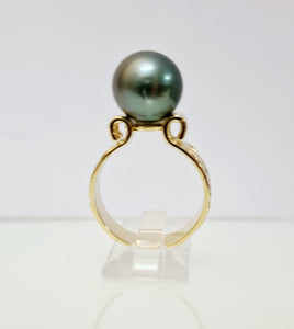 MANINO TAHITIAN - Authentic Natural Tahitian Pearl Ring with Engraved Band