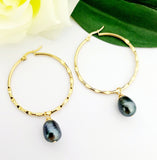 HINA Big Hoops - Black Tahitian Pearl Earrings