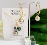 LANI - Duo Natural Green Tahitian Pearls embellished with Swarovski Pearls Set