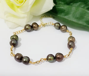 KEILA - NATURAL BRONZE BAROQUE-SHAPED PEARL BRACELET (GOLDFILLED)