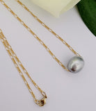 Single Silver Natural and Premium Silver Grey Floating Pearl Necklace, 13mm