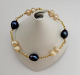 Majla Bracelet - 12mm Black Tahitian and Duo white freshwater pearls bracelet