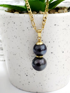 MALAMA - Natural Duo Tahitian Black Pearl Necklace