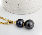 MALAMA - Natural Duo Tahitian Black Pearl Necklace