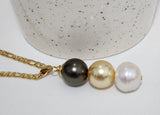 MANIA - Premium Mixtures of Natural Black Pearls and Gold n White Swarovski Necklace