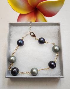 Green Swarovski and Black Tahitian Bracelet - 12mm Black Tahitian and Purple Swarovski Pearls