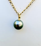 925 Stamped - A grade 12-13mm Tahitian Pearl Pendant Necklace WITH GOLD COLOUR