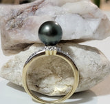 MARIDA - Authentic Tahitian Green Pearl with Zirconia Ring Band