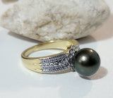 MARIDA - Authentic Tahitian Green Pearl with Zirconia Ring Band