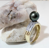 MARIDA - Authentic Tahitian Green Pearl with Zirconia Ring Band