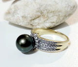 MARIDA - Authentic Tahitian Green Pearl with Zirconia Ring Band